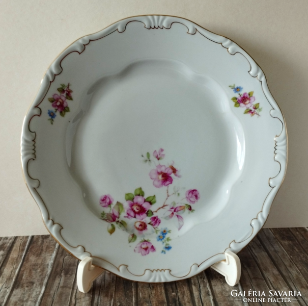 Beautiful old gold feathered Zsolnay flat plate with a wild rose pattern