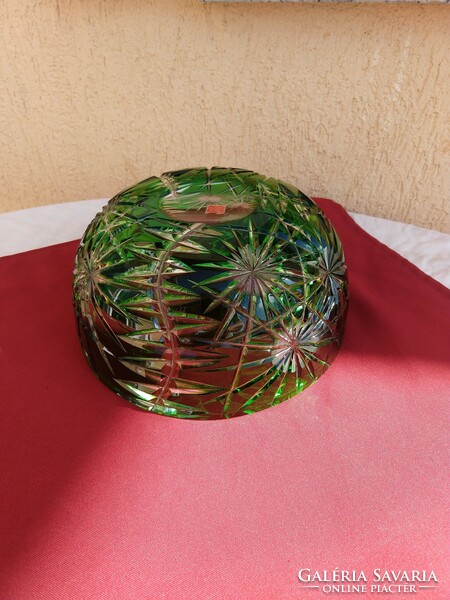 Dark green Czech lead crystal offering, perfect, 21x10 cm, 2 kg