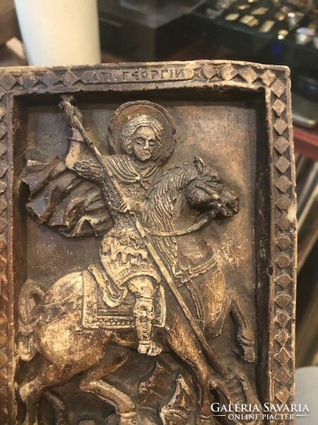 Dragon slayer icon ceramic, 16 x 12 cm, xix. Century, Russian.