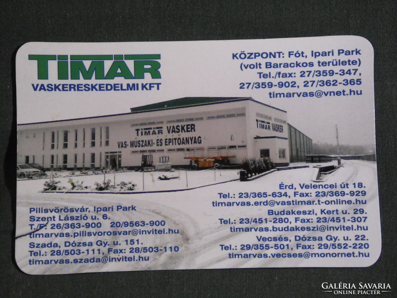Kártyanaptár,Timár vas műszaki építőanyag Kft. , Fót,Pilisvörösvár,Vecsés,Szada,  2009, (6)