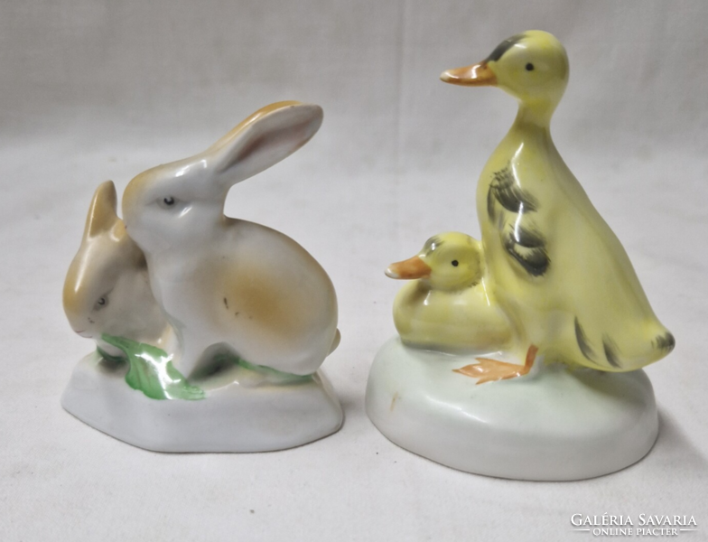 Hollóházi nyulak és Aquincumi kacsák porcelán figurák hibátlan állapotban együtt eladók