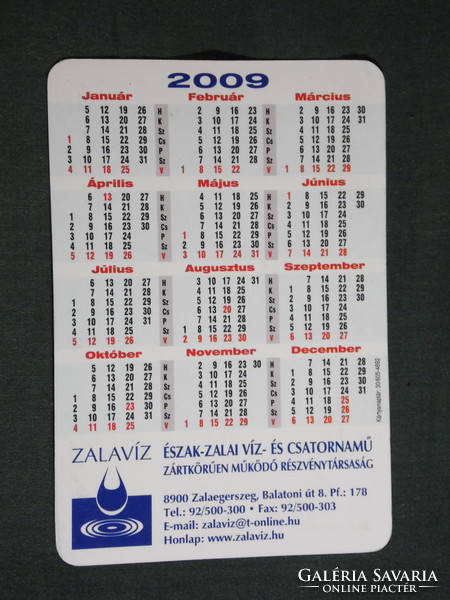 Kártyanaptár, Zalavíz víz szolgáltató csatornamű Rt. , Zalaegerszeg, kincsünk a víz, 2009, (6)