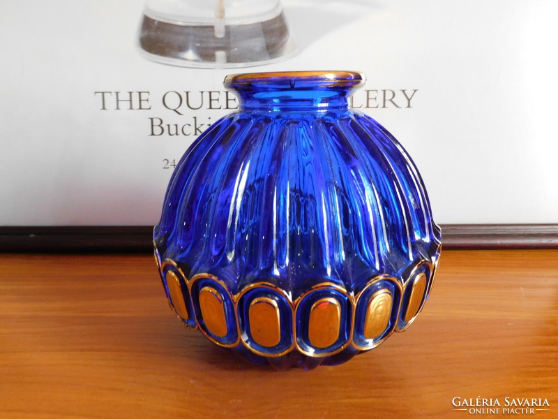 Walther glass vintage ribbed blue globe vase
