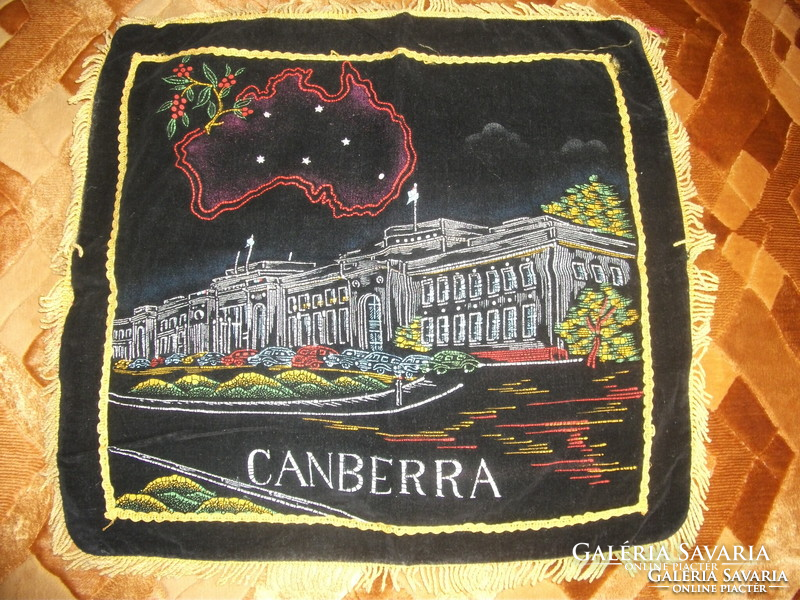 Australian Parliament House with Australian map old fringed velvet throw pillow and silk.