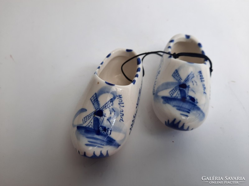 Holland kerámia papucs párban - dísztárgy -kézifestésű régi darab