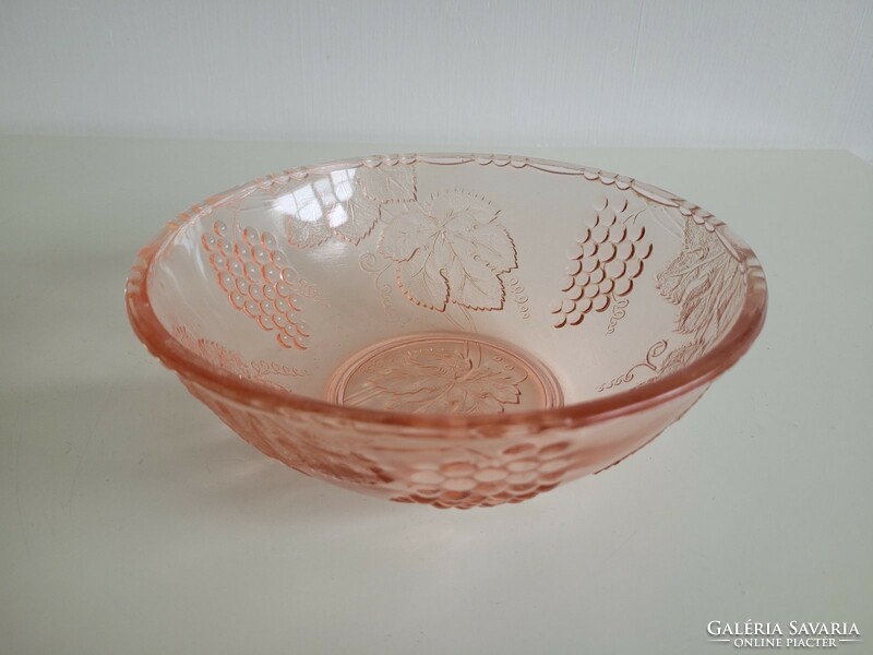 Old glass bowl with grape pattern, pink compote serving bowl