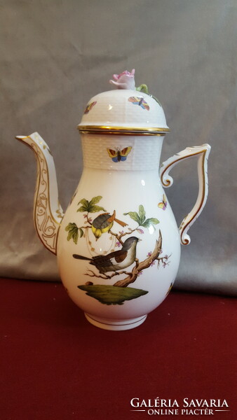 Herend Rothschild pattern coffee pot with rose holder. Article number: 611 ro.