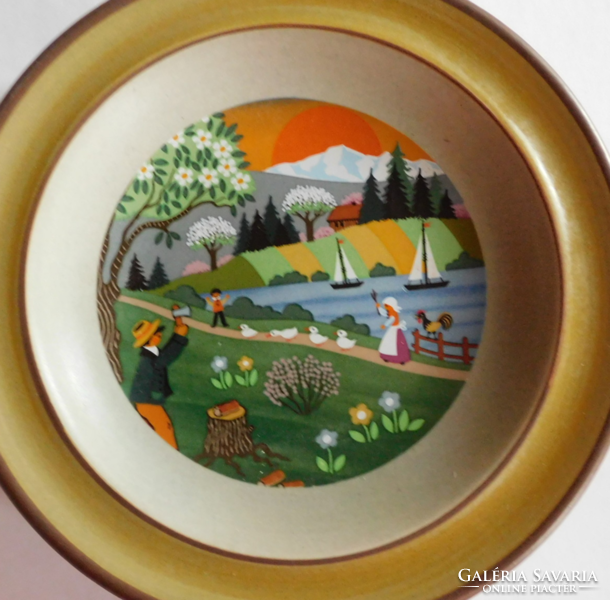 Vintage smf schramberg bowl with a naive spring scene by Barbara Fürstenhöfer - 16 cm
