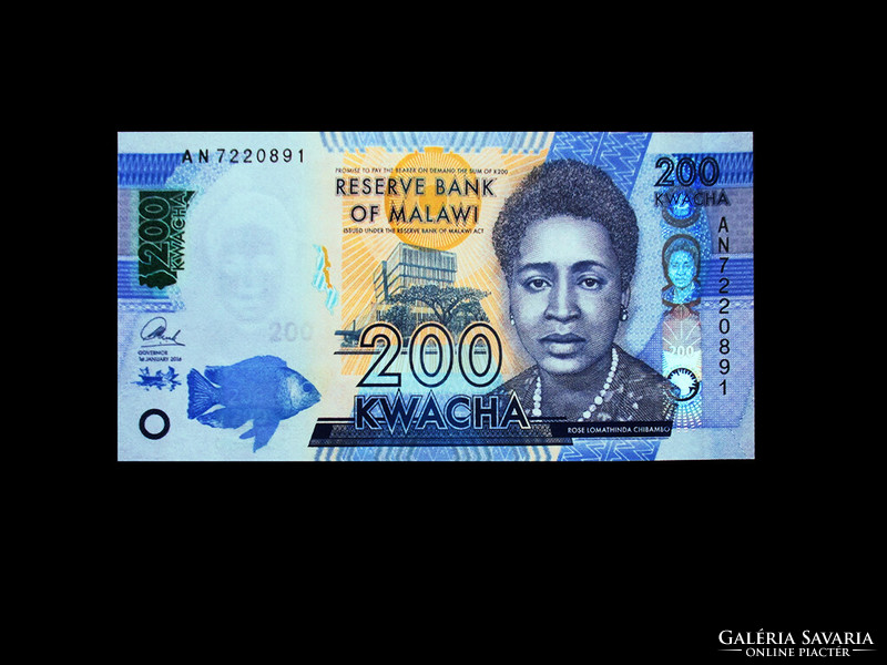 Unc - 200 Kwacha - Malawian new money (with picture of Rose Lomathinda Chibambo)