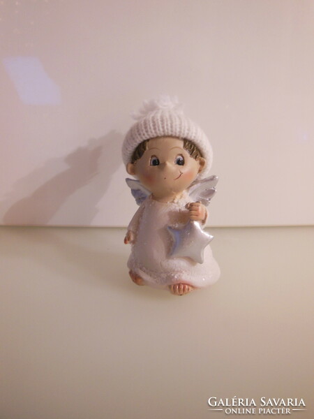 Statue - new - angel face - glitter - in knitted cap - 9 x 5 x 4 cm - ceramic - German - flawless