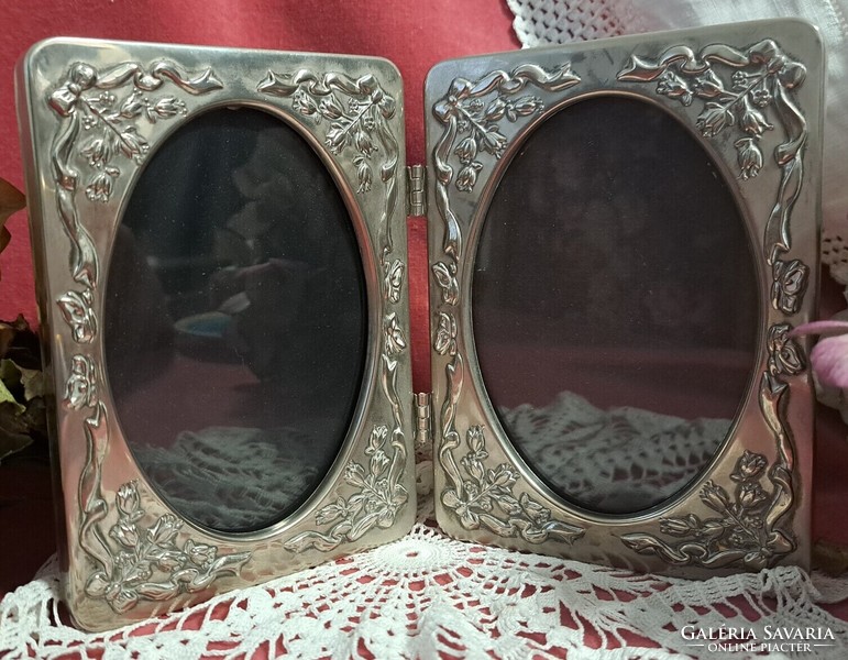 English silver-plated double convex pattern table photo holder - art&decoration