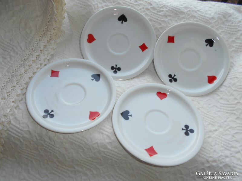 4 rare Zsolnay French card pattern porcelain coffee saucers 14 cm