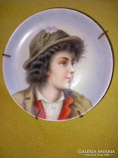 Antique hand-painted portrait of a young boy! Biedermeier porcelain decorative plate plate wall plate=