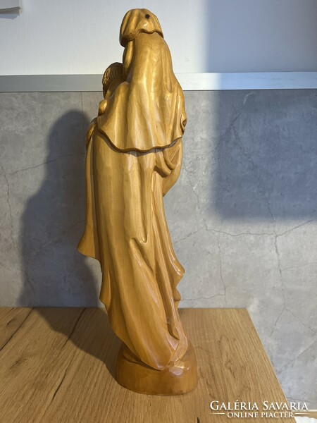 Carved, lacquered wooden statue of Mary with baby Jesus