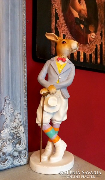 New! Large rabbit/bunny figure with hat and walking stick 32 cm