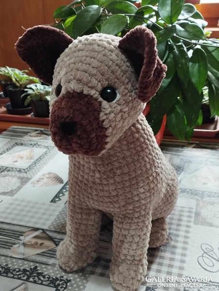 Dog crocheted from chenille yarn