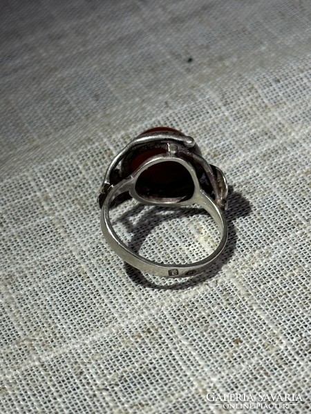 Antik szecessziós karneol köves ezüst gyűrű