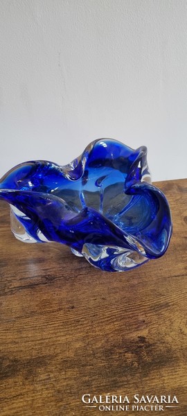 Muranoi(?) kék üveg hamutartó, tál