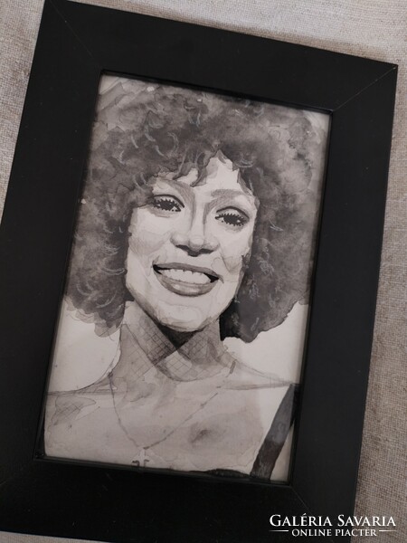 Whitney Houston - mini watercolor painting / 2019