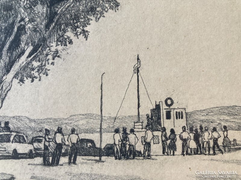 István Zádor (1882-1963): at the ferry in Tihany, 1963 -  high quality etching