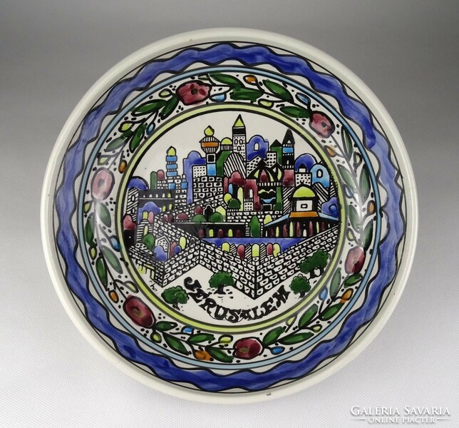 1Q807 hand painted Jerusalem ceramic bowl Israeli decorative bowl 23 cm