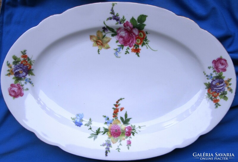 Old Czechoslovak porcelain bowl with flower pattern, marked 40 x 27.3 cm.