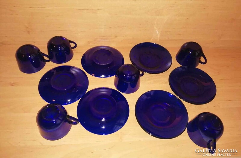 Blue glass coffee cup with bottom set for 6 (20/d)
