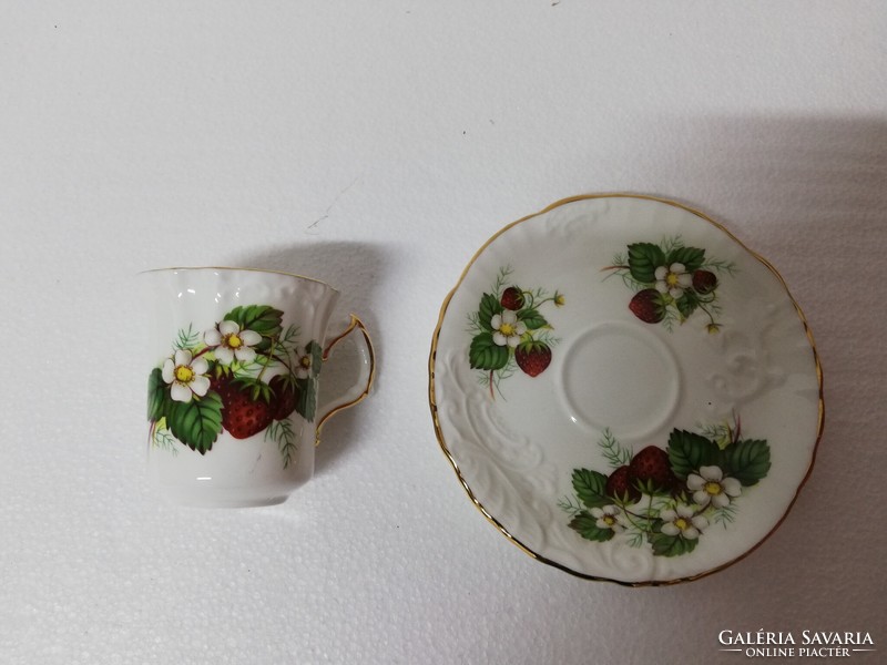 English porcelain strawberry coffee mug with saucer