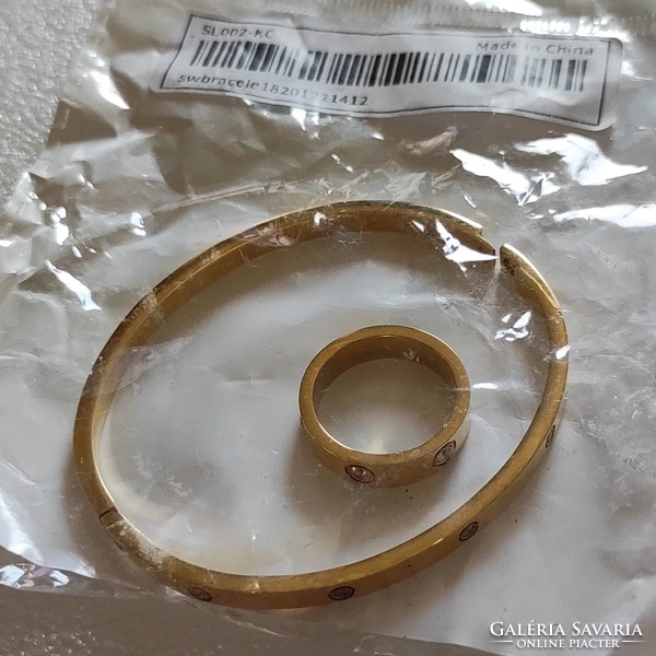 Bontatlan Tiffany hatású aranyozott acél szett a gyűrű 17.5mm (55)