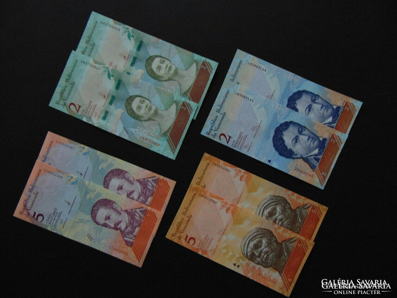 Venezuela 8 darab hajtatlan bolivar bankjegy LOT !  4 x 2 darab sorszámkövető bankjegyek