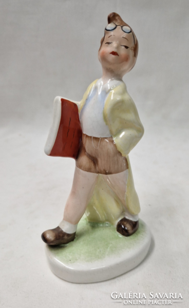 Old Budapest glass company scientist boy hand-painted ceramic figurine in perfect condition 15 cm