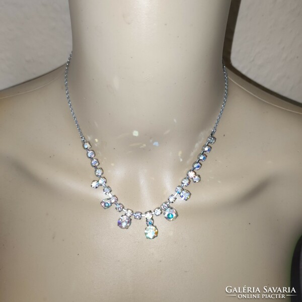 Iridescent steel crystal necklaces with tangles at both ends 41cm