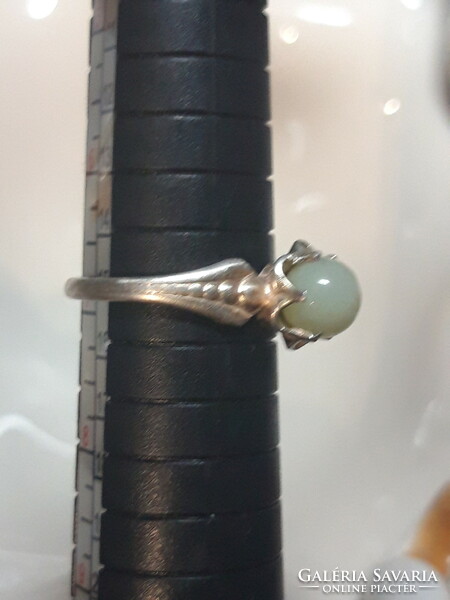 Old jade stone silver ring - size 54