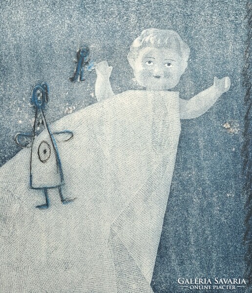 Scene with a child - etching - aladár almásy or ilona altai?