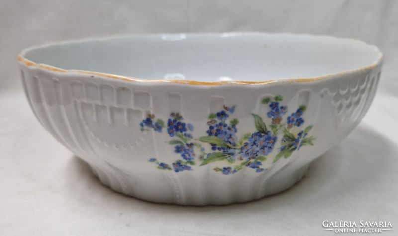 Old Zsolnay shield-sealed forget-me-not pattern porcelain patty stew or soup bowl 25 cm.