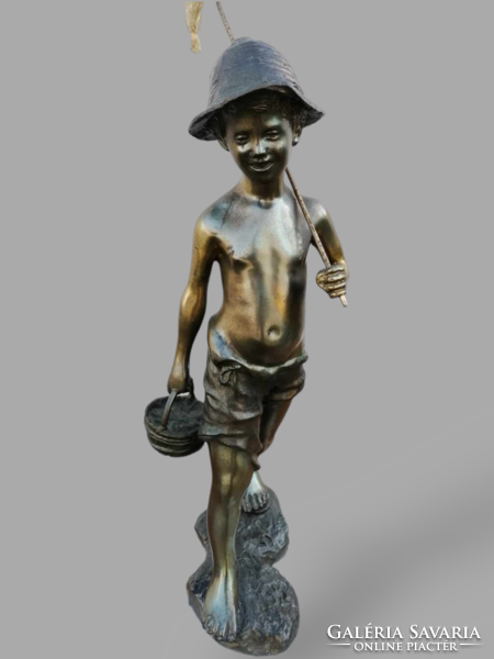 Lepkefogó gyermek réz szobor - 42 cm