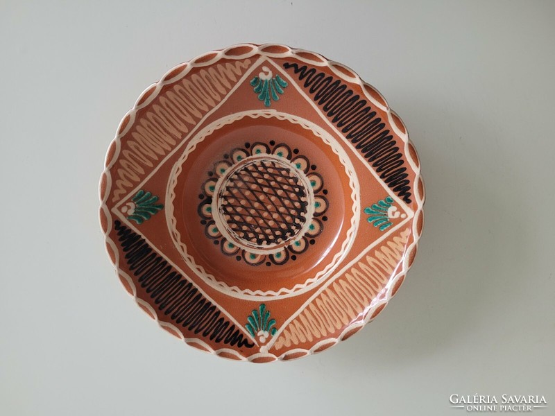 Old ceramic wall bowl czugh dezső 1978 folk wall decoration sunflower pattern