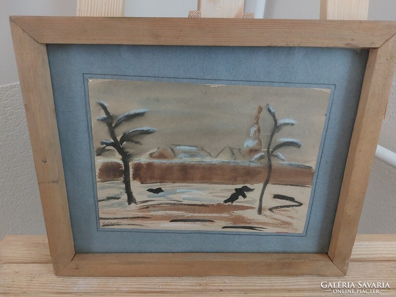 (K) winter landscape painting with kosma sign with 26x34 cm frame