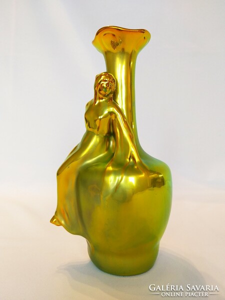 Zsolnay golden eosine, girl sitting on a vase