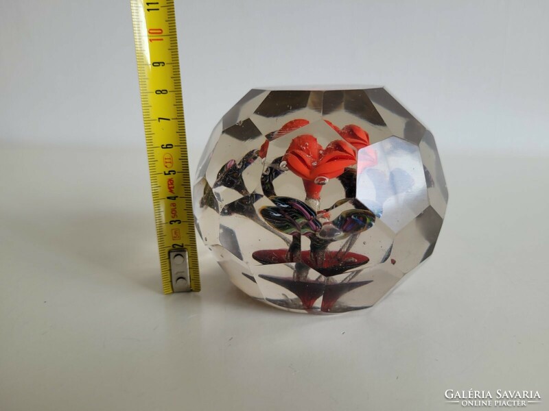 Old leaf-weight faceted floral glass ornament