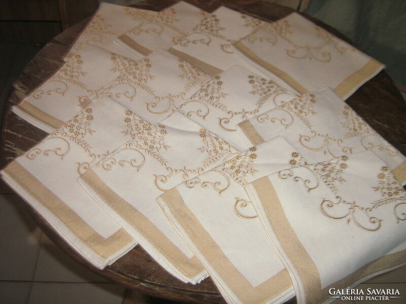 Beautiful vintage antique gold-beige baroque flower patterned damask napkin
