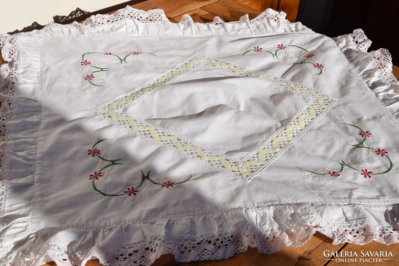 Antique old crochet embroidered lace cushion cover pair of cushion covers 77 x 71