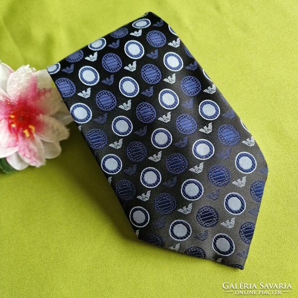 ESKÜVŐ NYK67 - Fekete alapon kék kör minta - selyem nyakkendő