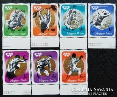 S2862-8sz / 1973 Olympic medalists iii. Line of stamps, postmarked, arched edge with several printing marks in between