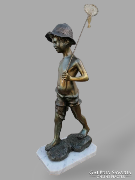 Butterfly catcher child copper statue - 42 cm