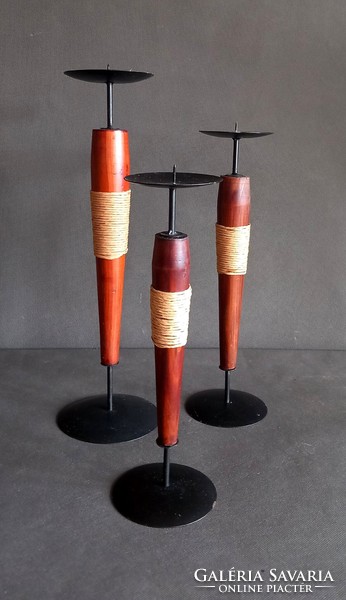 3 rosewood-iron-rope candle holders negotiable vintage design