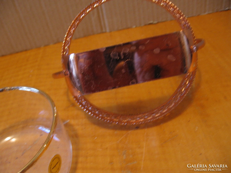 Réz kosárka aranyozott üvegtálka betéttel
