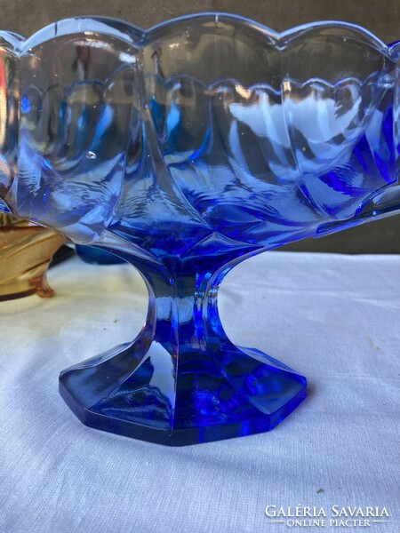 Art deco blue glass pedestal table.