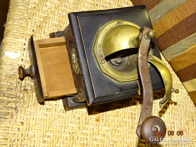Antique turul copper-wood coffee grinder