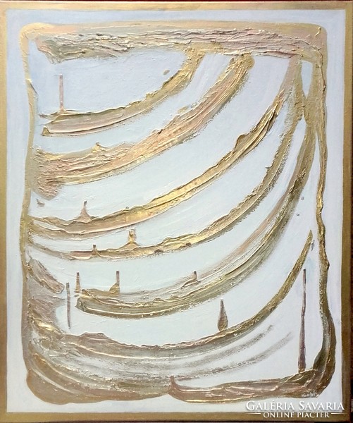 Emelkedés című 95x80 cm, minimalista alkotás.Tanúsítvánnyal,díjazott művésztől Károlyfi Zsófia(1952)